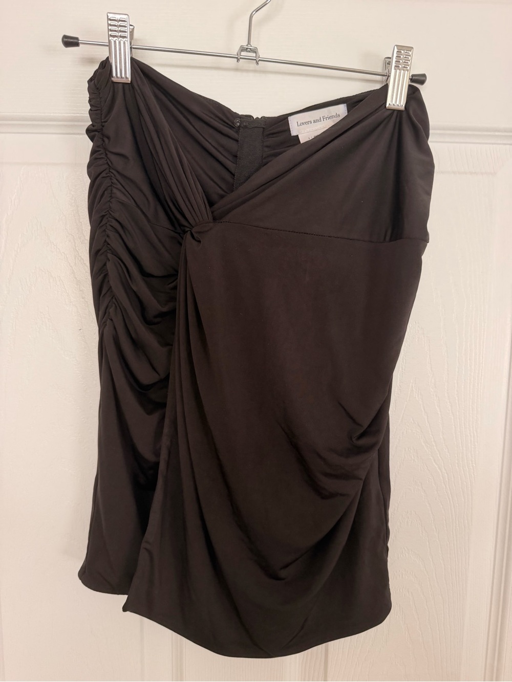 Lovers + Friends Black Asymmetrical Ruched Strapless Top